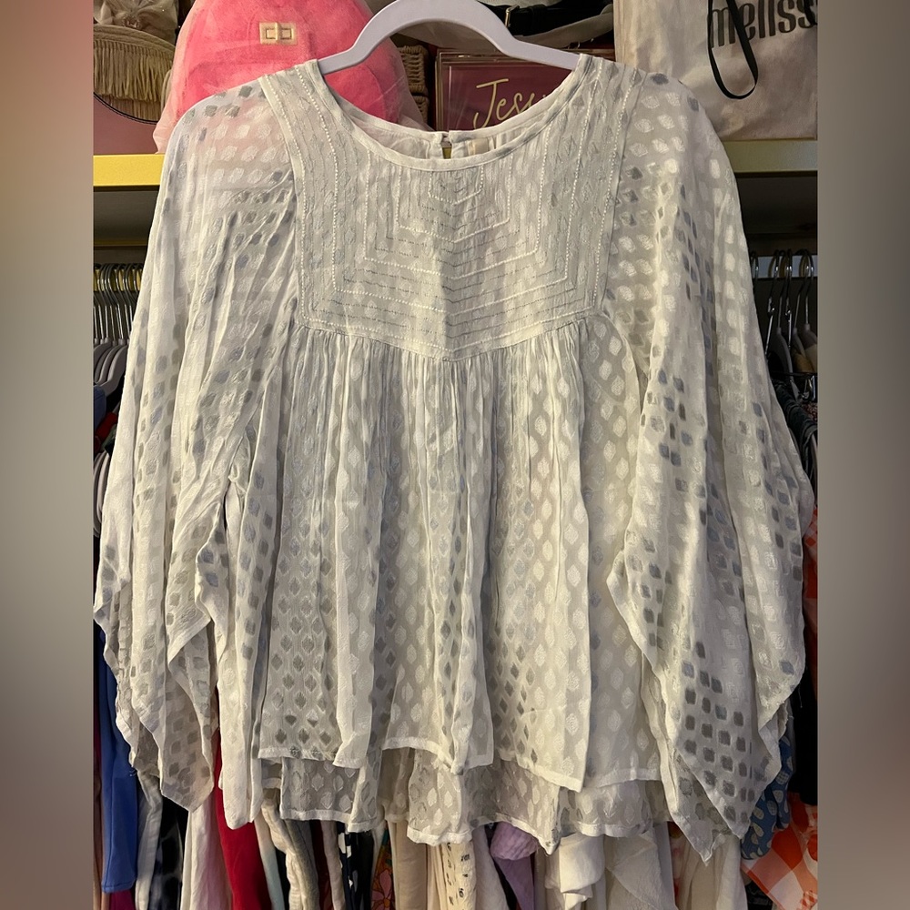 Whisked Kimono Sleeve Top Silver Large